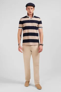 Polo Raye Beige A Manches Courtes