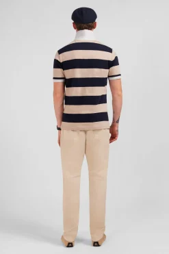 Polo Raye Beige A Manches Courtes