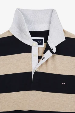 Polo Raye Beige A Manches Courtes