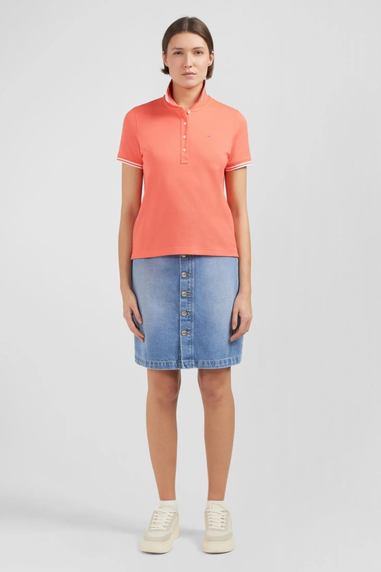 Polo Rose Saumon Manches Courtes En Coton Pima