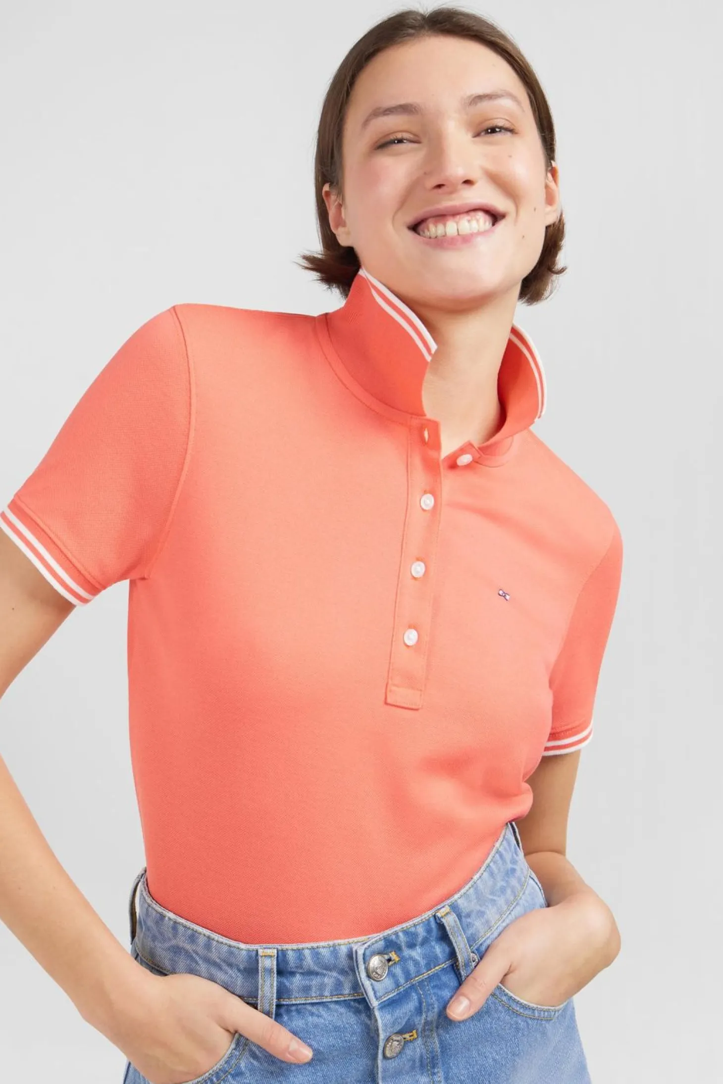 Polo Rose Saumon Manches Courtes En Coton Pima