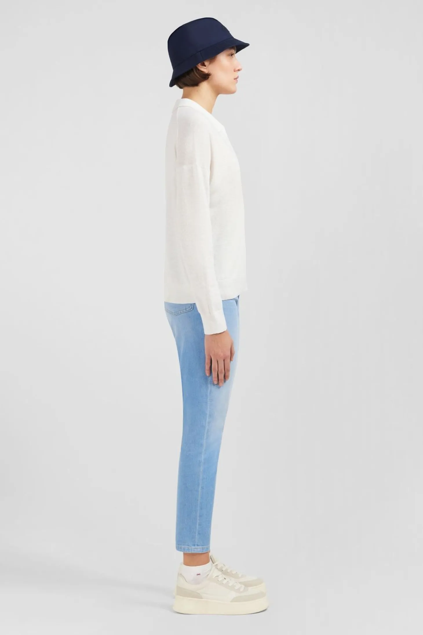 Pull Blanc A Col Polo