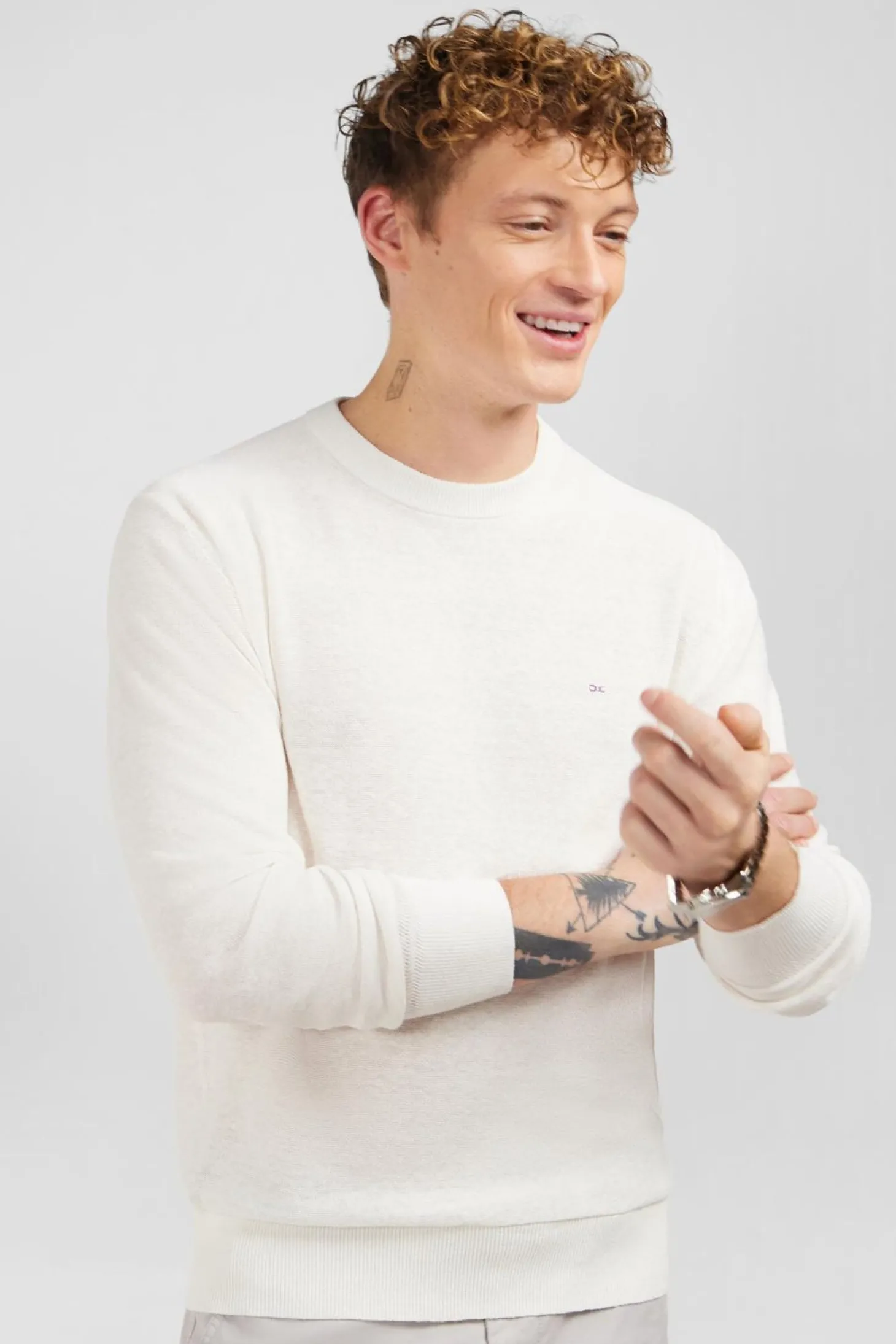 Pull Blanc En Lin Melange