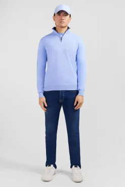 Pull Bleu A Col Camionneur En Coton