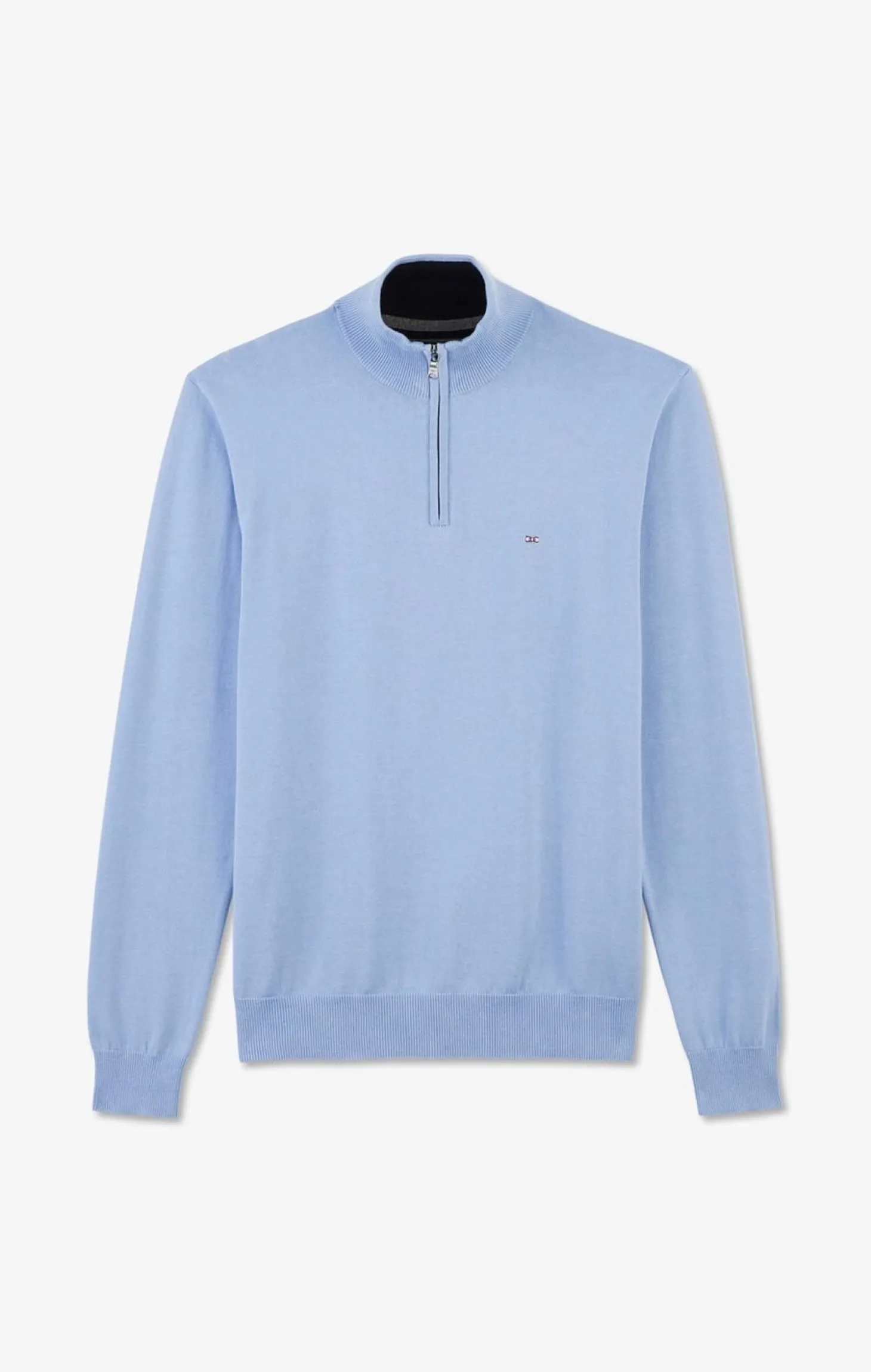 Pull Bleu A Col Camionneur En Coton