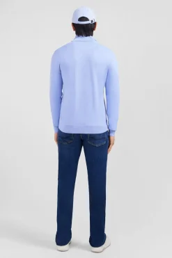 Pull Bleu A Col Camionneur En Coton