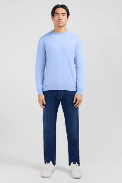 Pull Bleu A Col Rond En Coton