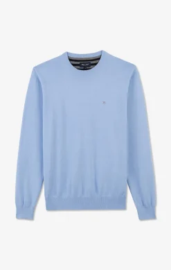Pull Bleu A Col Rond En Coton