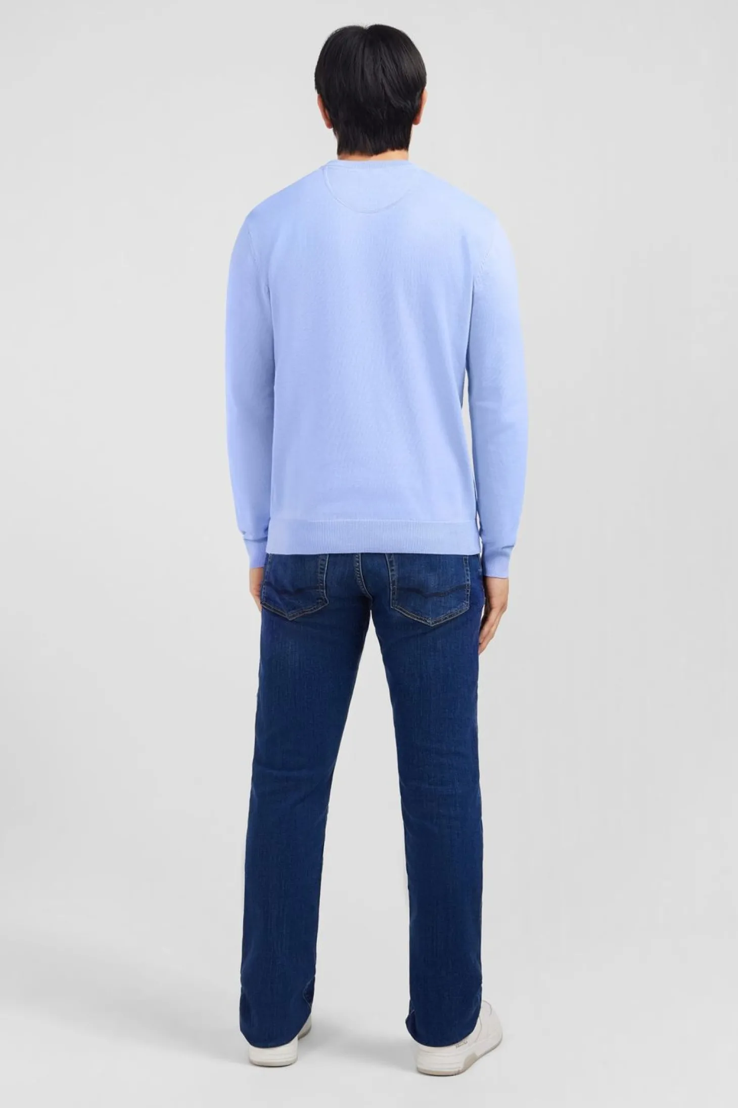 Pull Bleu A Col Rond En Coton