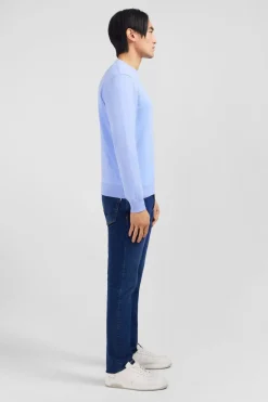 Pull Bleu A Col Rond En Coton