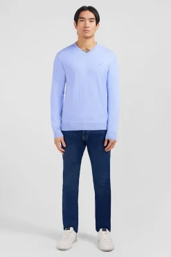 Pull Bleu A Col V En Coton