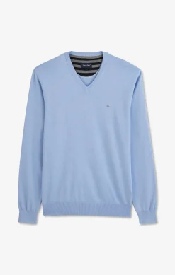 Pull Bleu A Col V En Coton