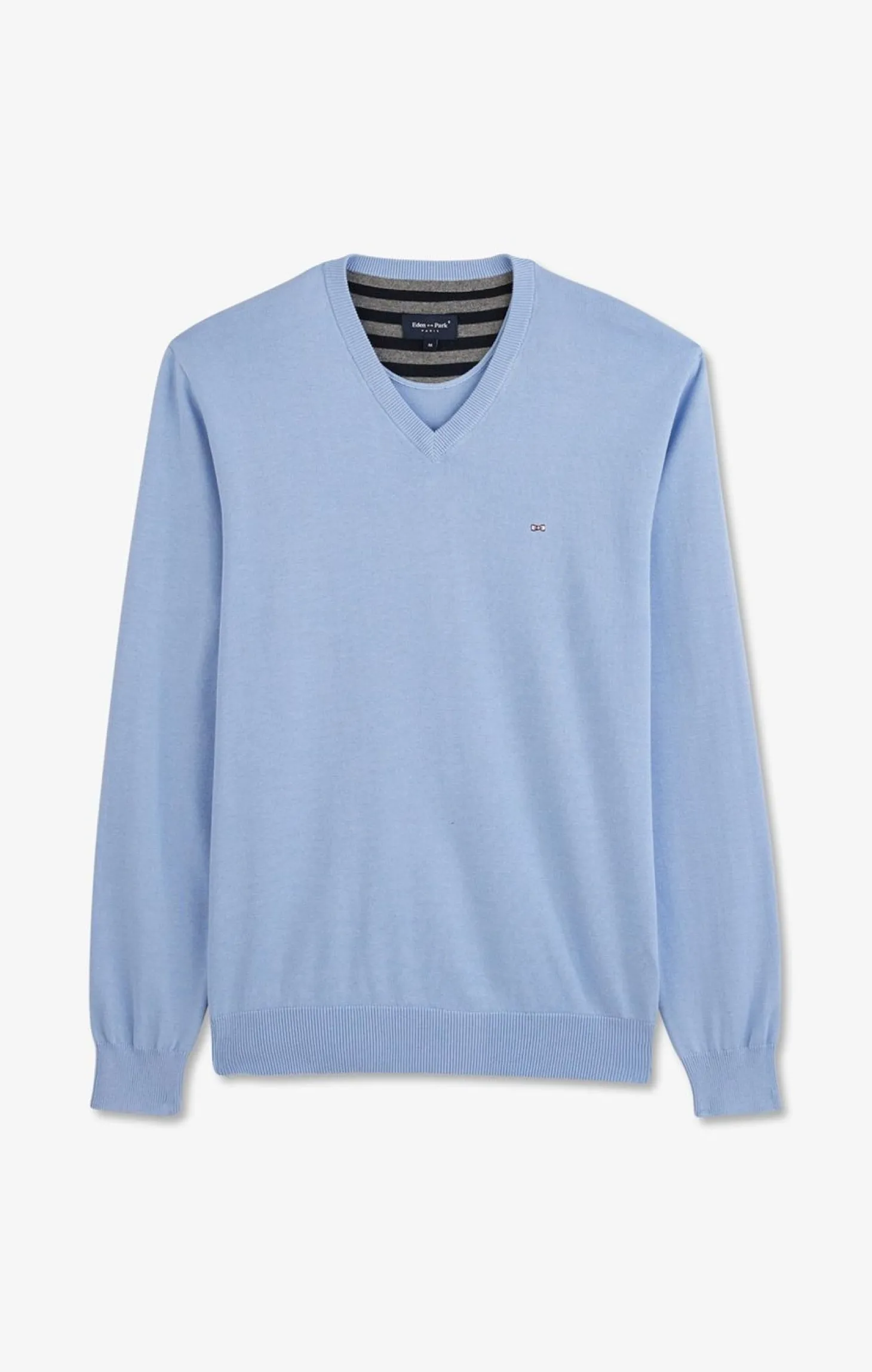 Pull Bleu A Col V En Coton