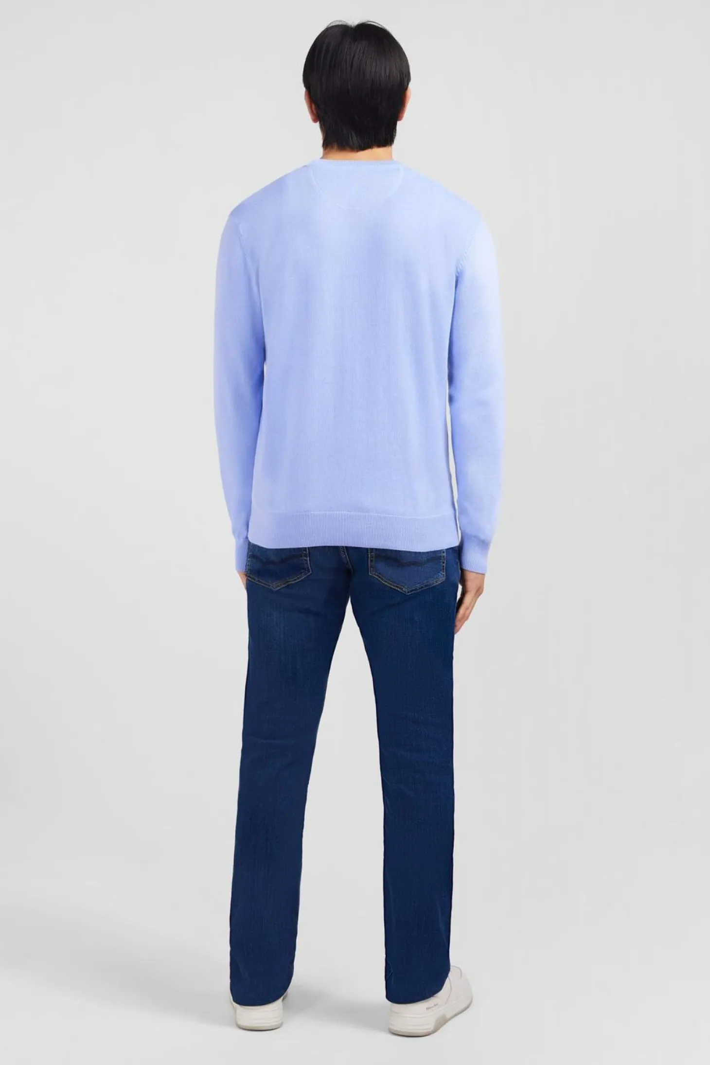 Pull Bleu A Col V En Coton