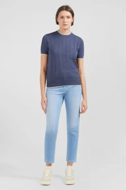 Pull Bleu A Manches Courtes Uni