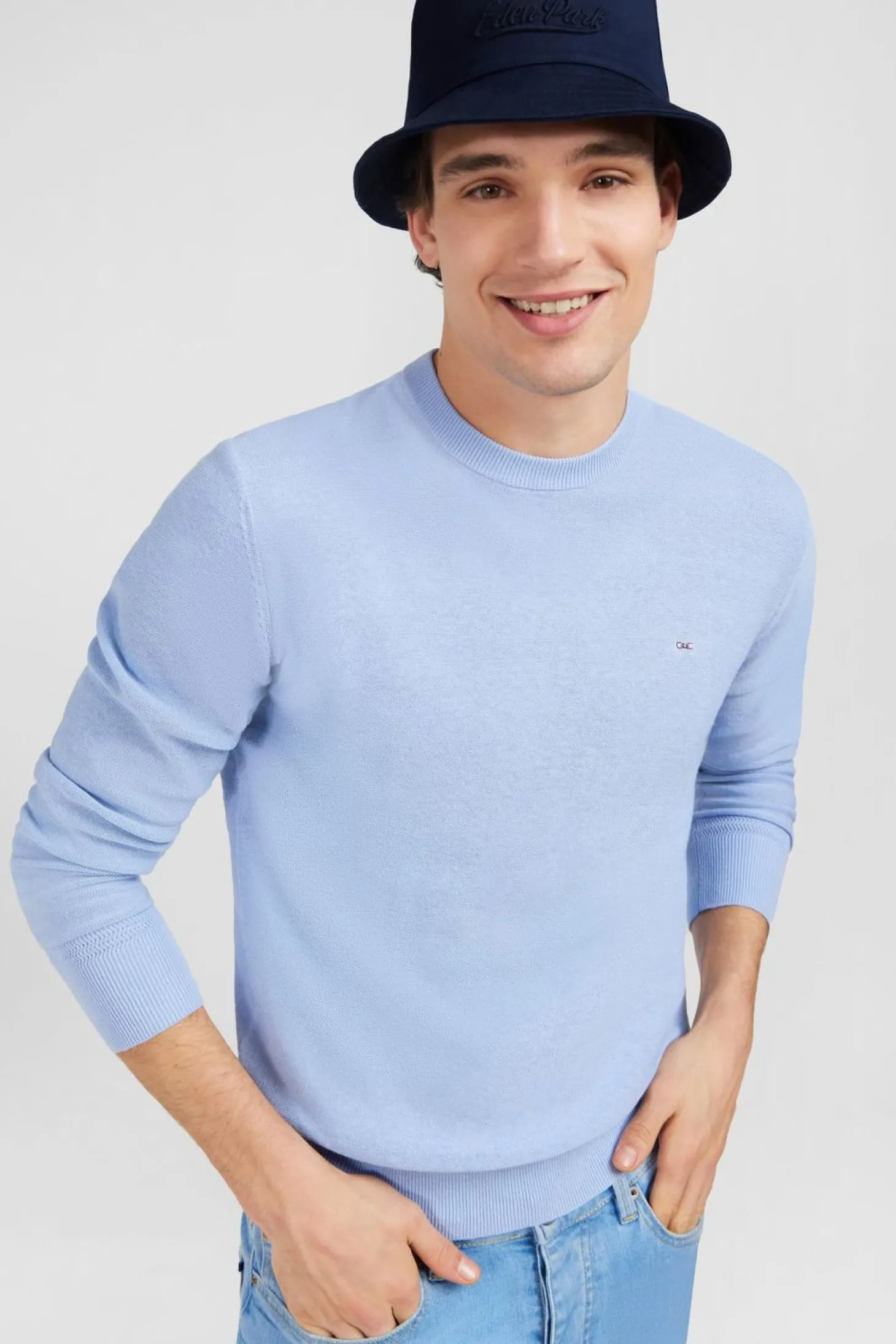 Pull Bleu Clair En Lin Melange