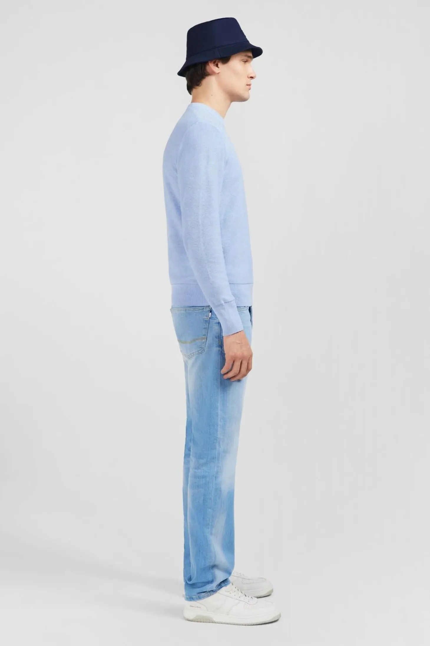Pull Bleu Clair En Lin Melange