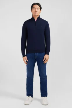 Pull Bleu Marine A Col Camionneur En Coton