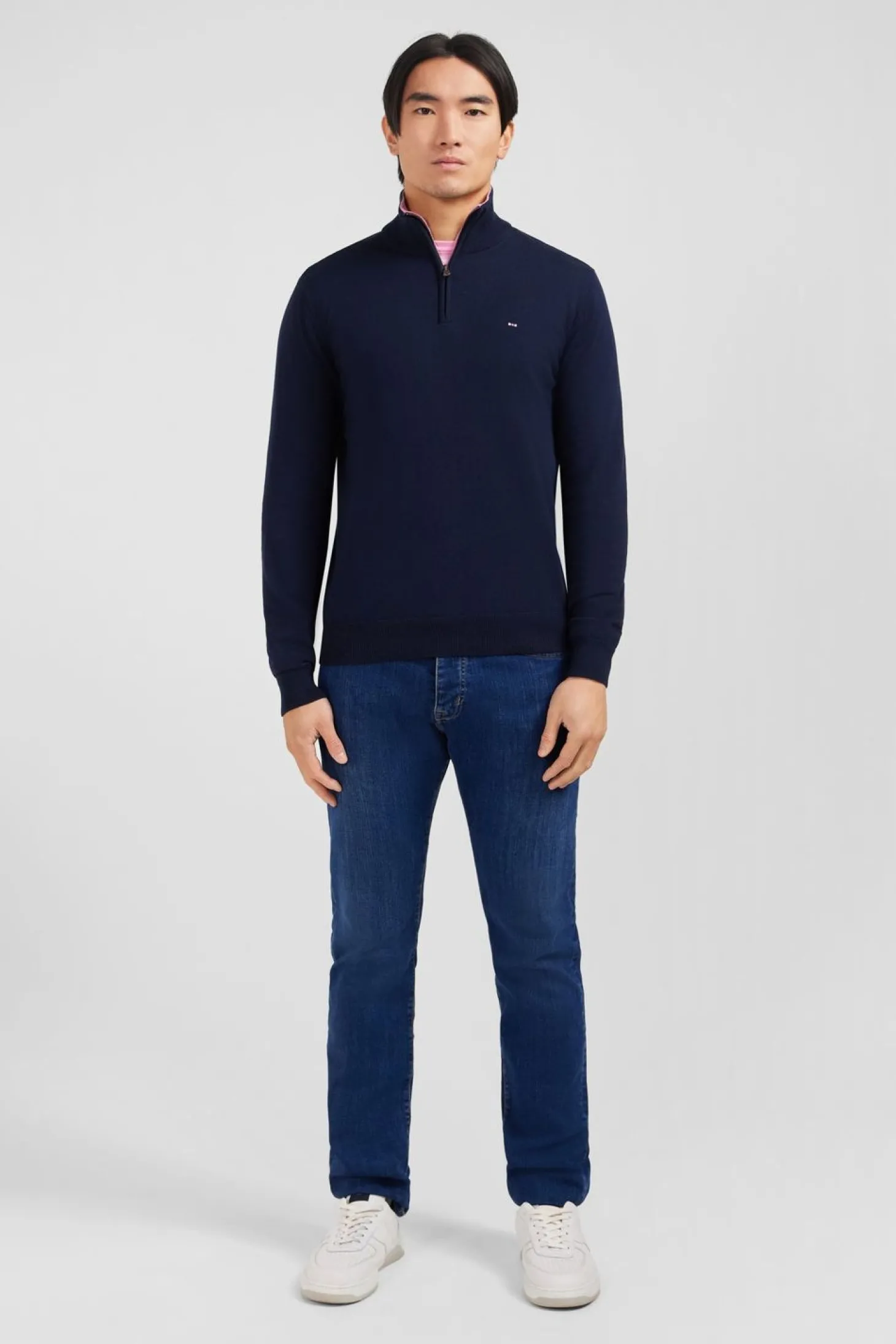Pull Bleu Marine A Col Camionneur En Coton