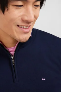 Pull Bleu Marine A Col Camionneur En Coton