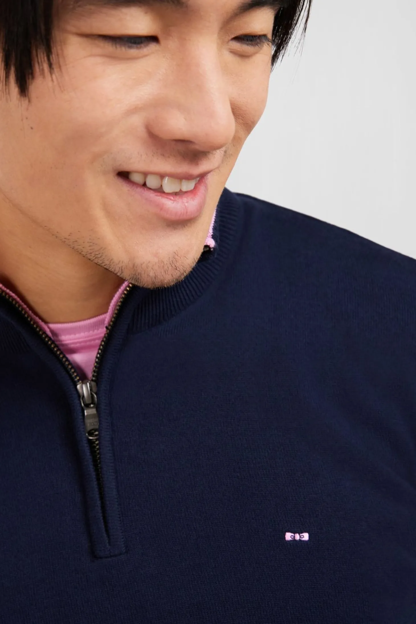 Pull Bleu Marine A Col Camionneur En Coton
