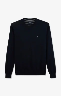 Pull Bleu Marine A Col Rond En Coton