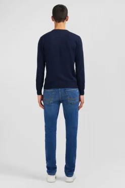 Pull Bleu Marine A Col V En Coton