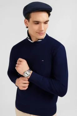 Pull Bleu Marine En Lin Melange