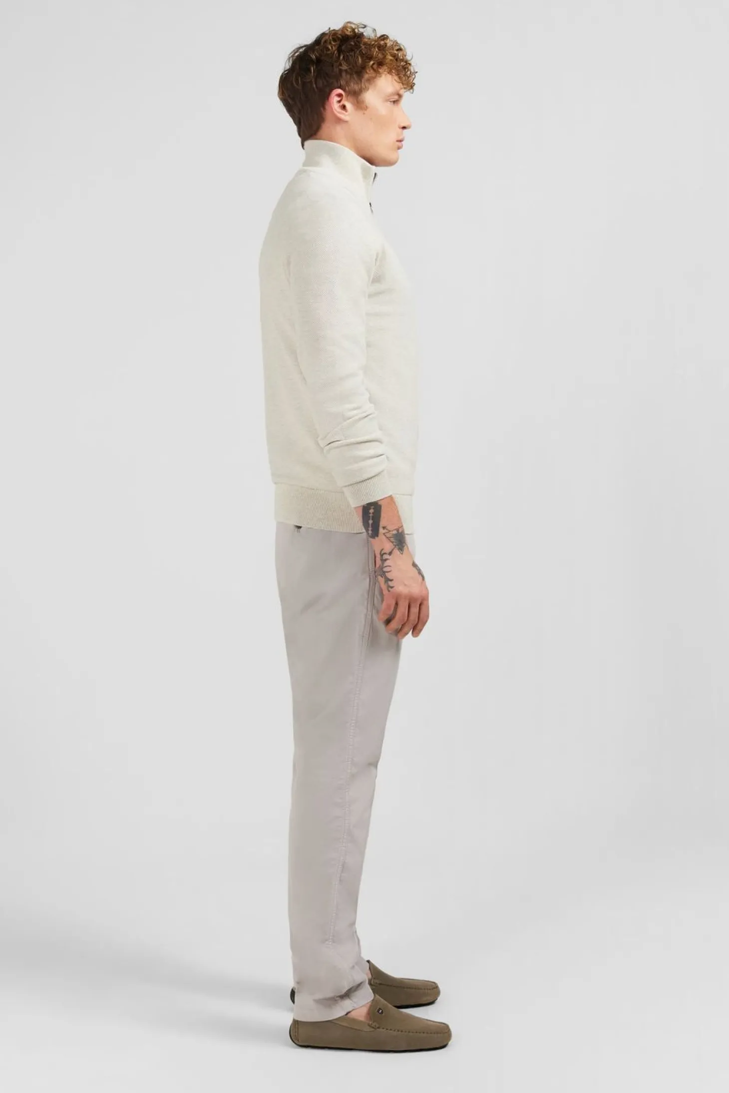 Pull Col Camionneur Zippe En Coton Gris