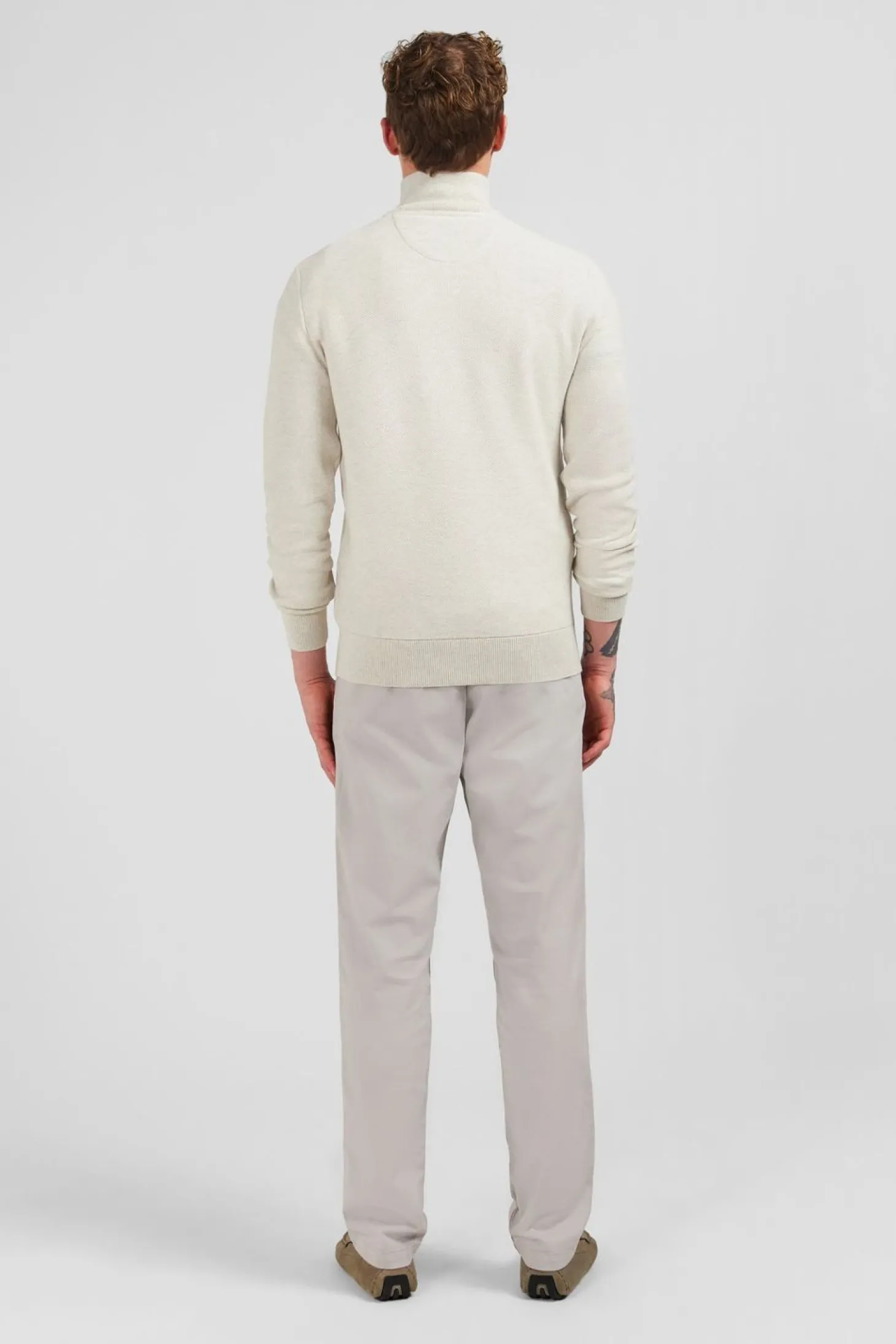 Pull Col Camionneur Zippe En Coton Gris