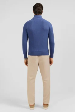 Pull Col Camionneur Zippe En Coton Bleu