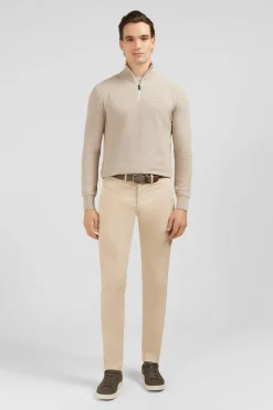 Pull Col Camionneur Zippe En Coton Beige