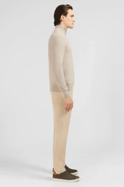 Pull Col Camionneur Zippe En Coton Beige
