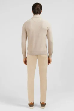 Pull Col Camionneur Zippe En Coton Beige