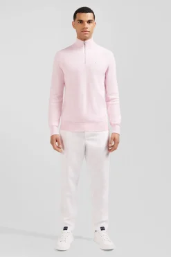 Pull Col Camionneur Zippe En Coton Rose