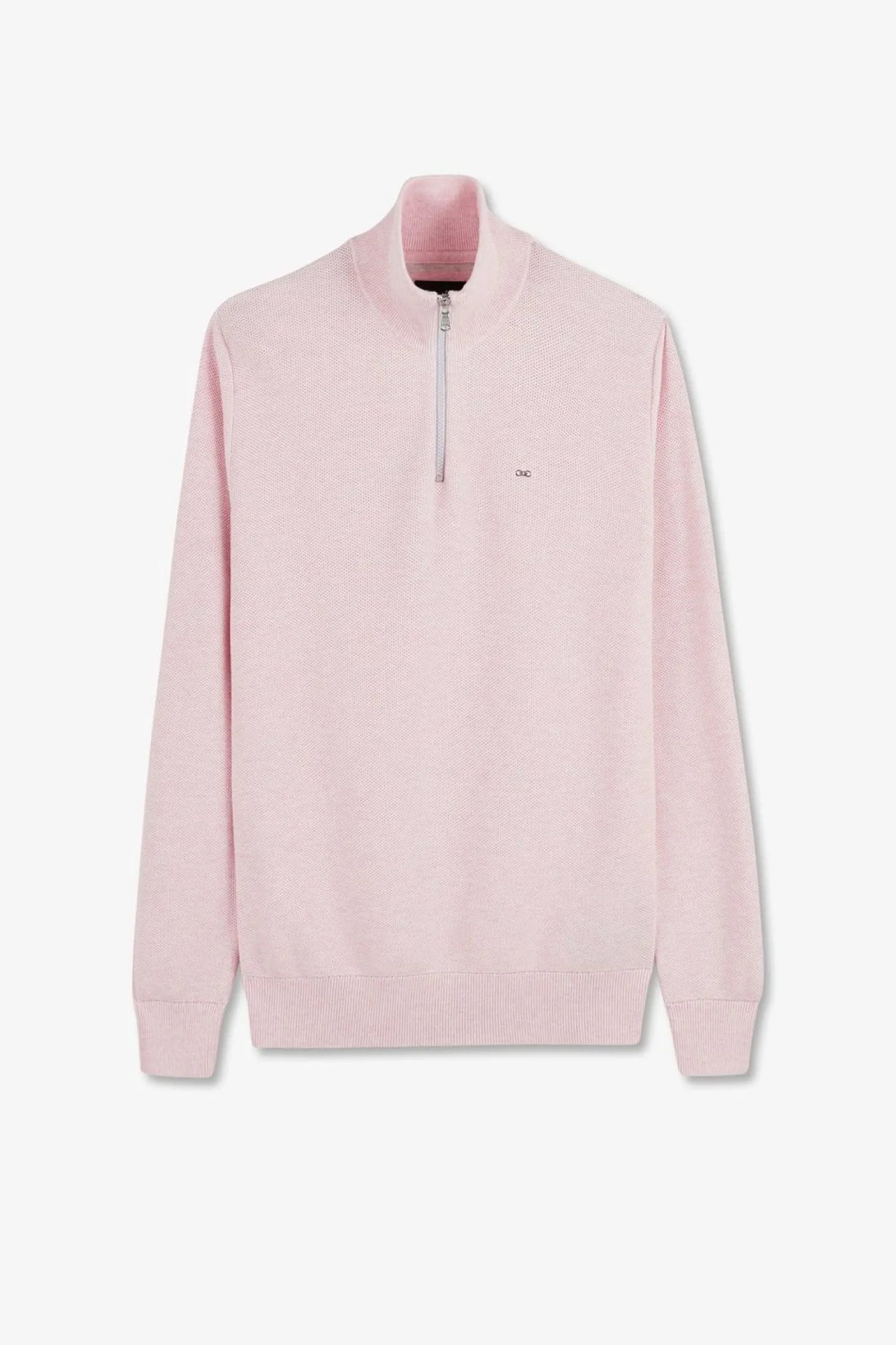 Pull Col Camionneur Zippe En Coton Rose