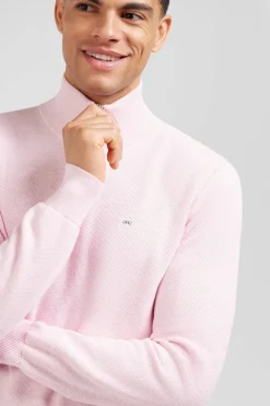 Pull Col Camionneur Zippe En Coton Rose