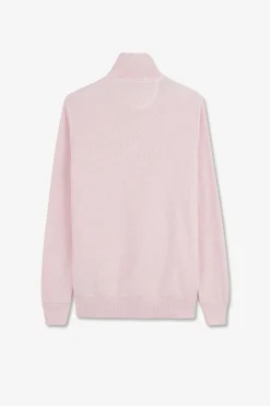 Pull Col Camionneur Zippe En Coton Rose