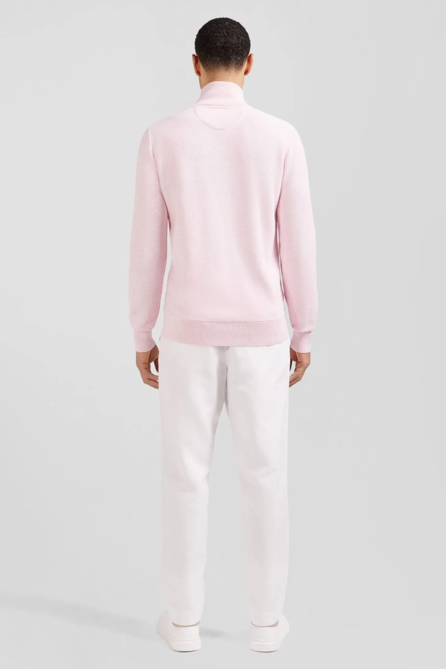 Pull Col Camionneur Zippe En Coton Rose