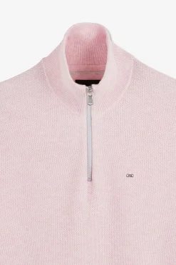 Pull Col Camionneur Zippe En Coton Rose