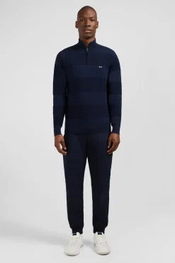 Pull Col Camionneur Zippe Marine A Jeux De Maille En Coton