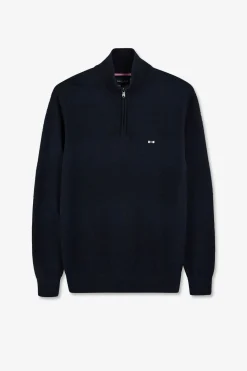 Pull Col Camionneur Zippe Marine A Jeux De Maille En Coton