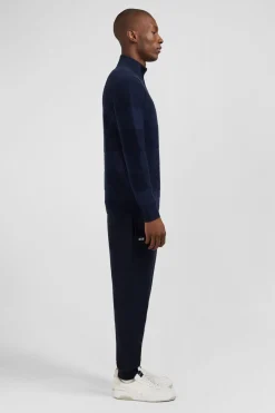 Pull Col Camionneur Zippe Marine A Jeux De Maille En Coton