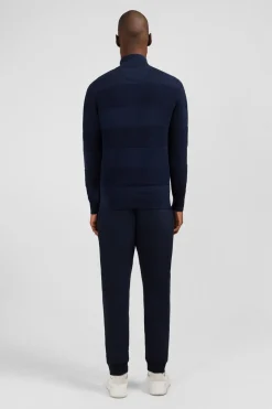 Pull Col Camionneur Zippe Marine A Jeux De Maille En Coton