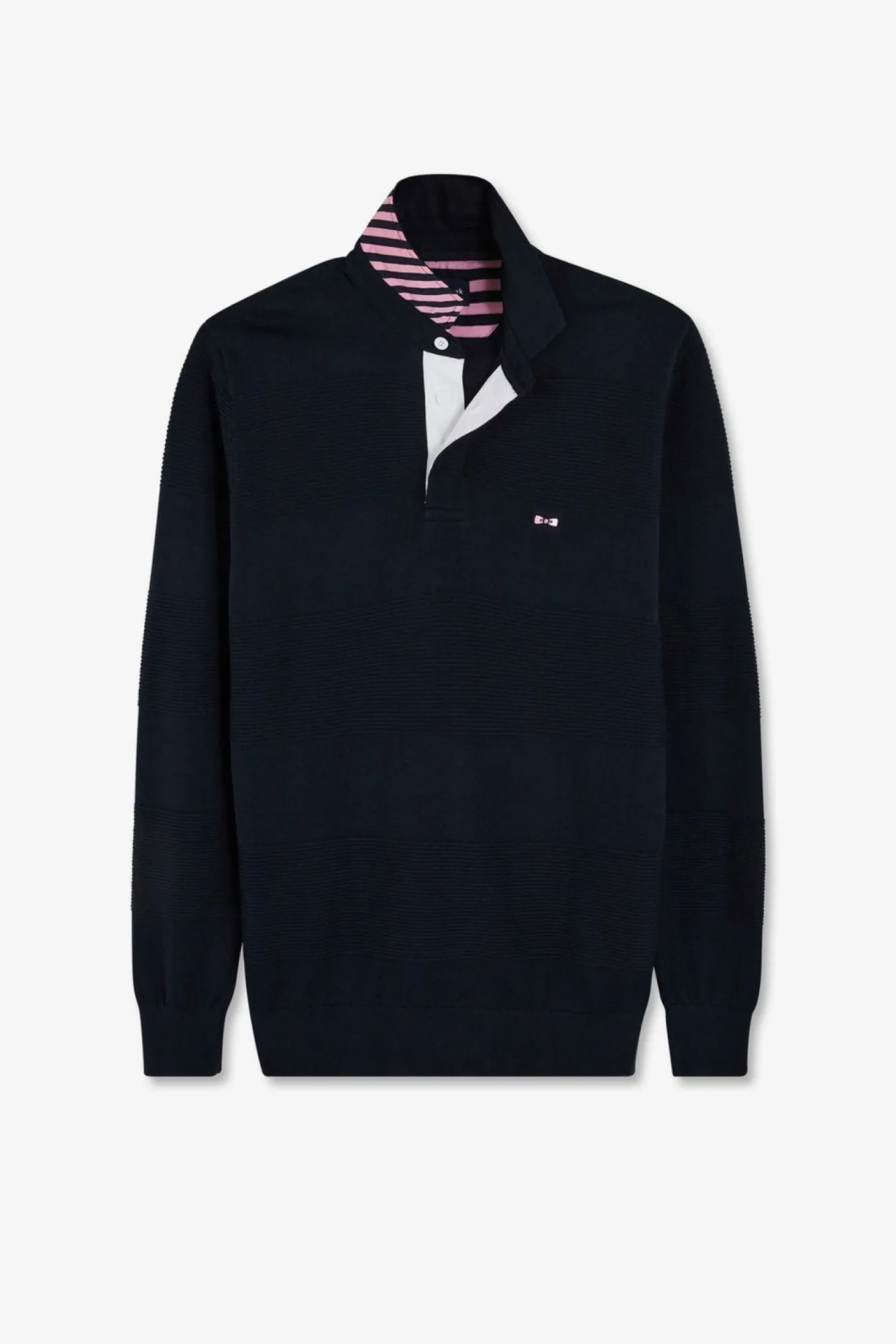 Pull Col Maillot Marine A Jeux De Maille En Coton