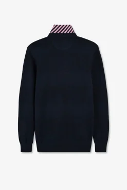 Pull Col Maillot Marine A Jeux De Maille En Coton