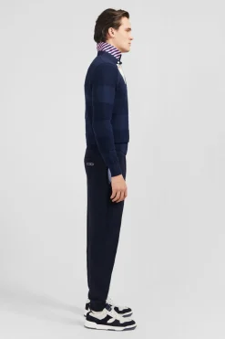 Pull Col Maillot Marine A Jeux De Maille En Coton