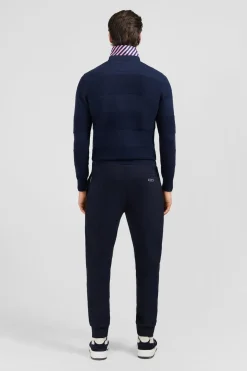 Pull Col Maillot Marine A Jeux De Maille En Coton