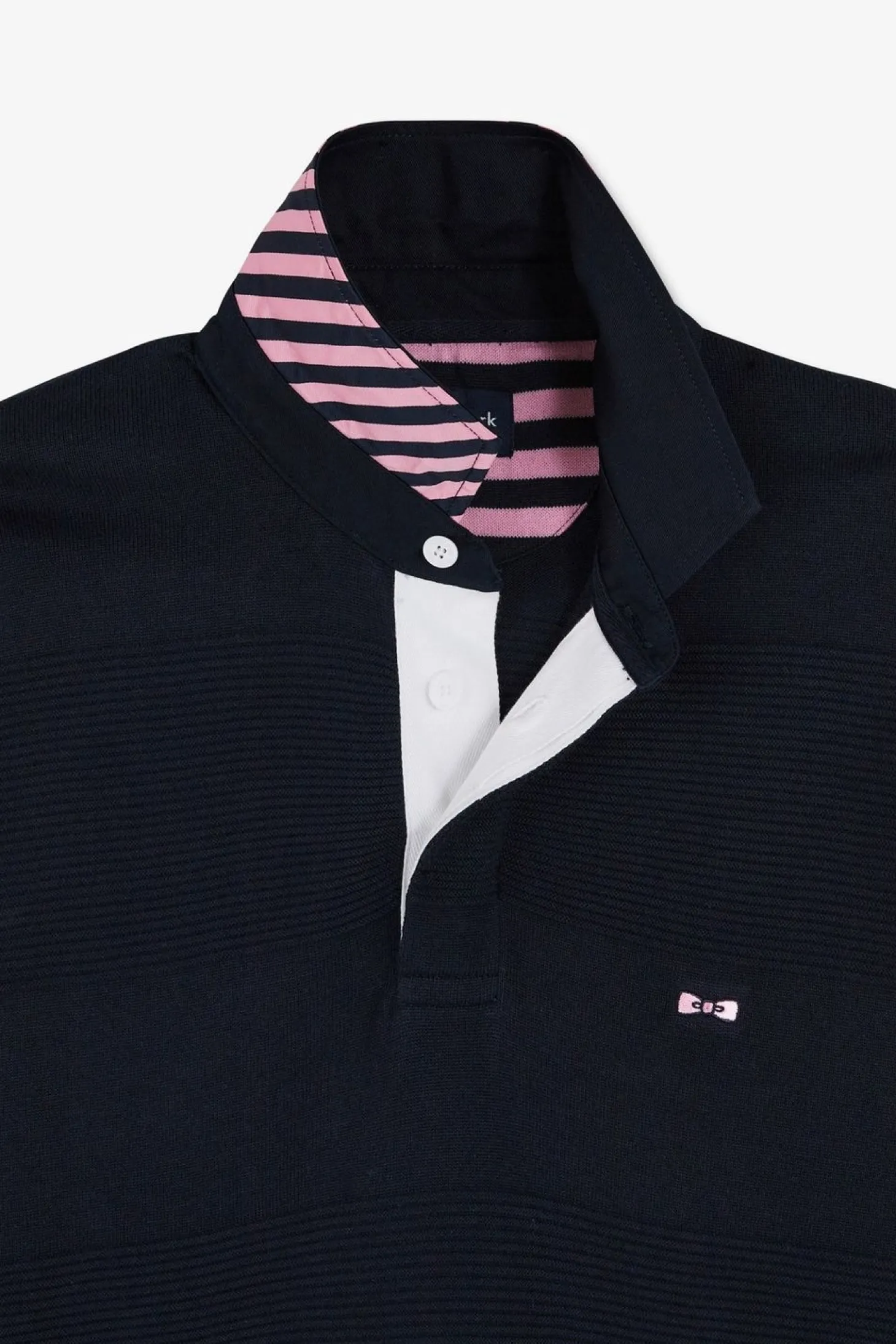 Pull Col Maillot Marine A Jeux De Maille En Coton