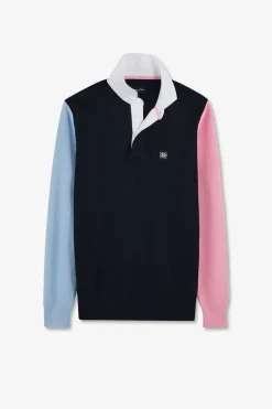 Pull Colorblock Marine A Col Maillot En Coton